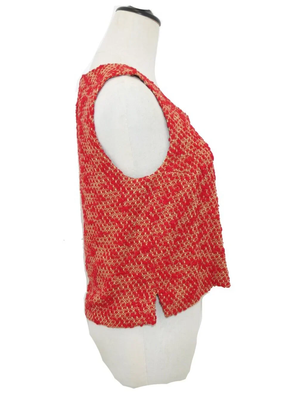 CHANEL 1999 Pre Fall 99A Red Yellow Mottled Boucle Tweed Tank Jacket Twin Set 38